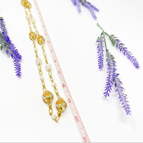 Talbots Ornate Gold Peach Stone & Moonstone Beaded Gold Tone Necklace - Picture 4 of 5